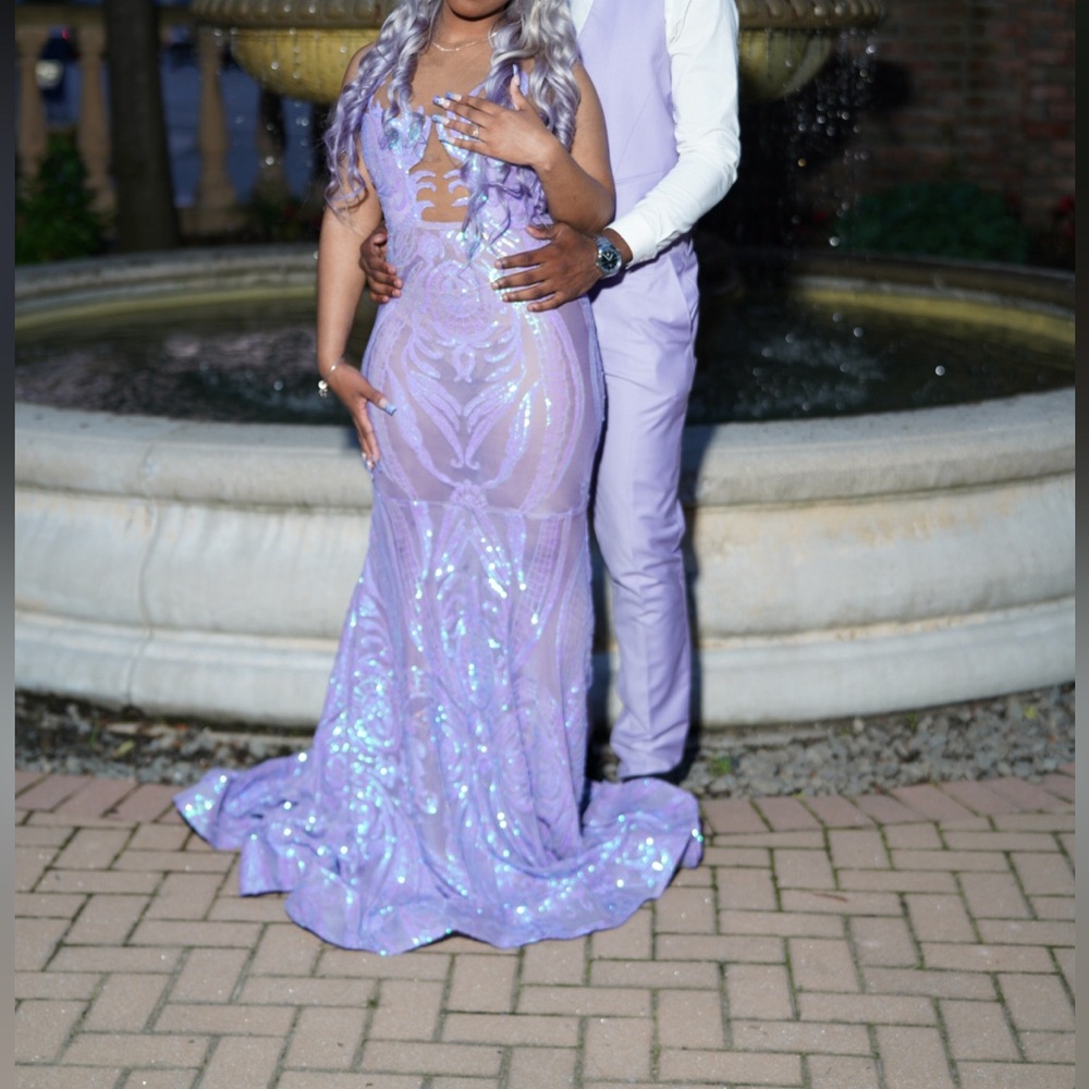 Lavender Sequin Backless Gown